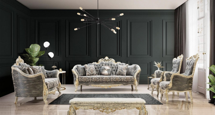 Klassieke Chesterfield Barok Bankstel Woonkamer Meubel Compleet Set 5-delig