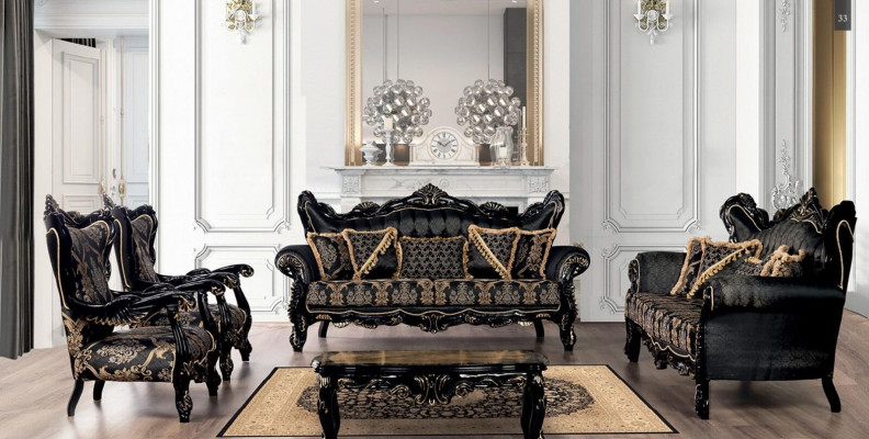 Sofa set 3+3+1+1 zits salontafel woonkamer luxe zwart bankstel nieuw