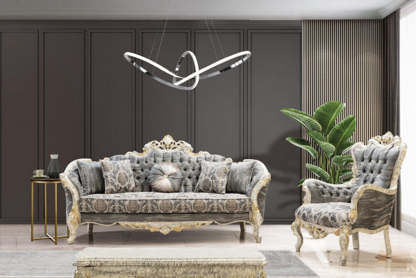 Barokbank 3-zits Grijs Woonkamer Klassiek Design Bank Stof