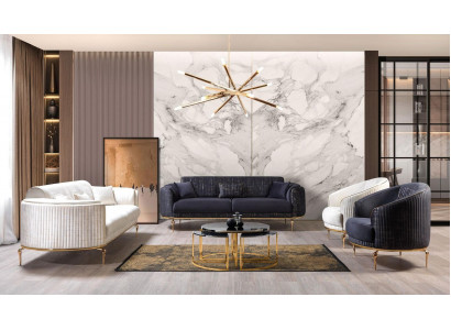 Sofaset 3311 set 3-zits bank gestoffeerd meubilair textiel stof luxe nieuw