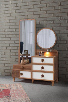 Slaapkamer set Bed 2x Nachtkastjes 5-delig Design Textiel Hout Kledingkast.