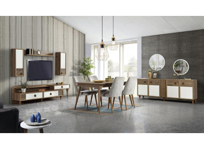 Eetkamer compleet set tafel 4x stoelen eetgroep houten tafel tafels 12-delig