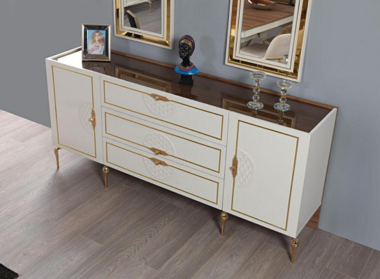 Eetkamer eetgroep set tafel 4x stoelen dressoir 2x spiegel 8-delig nieuw