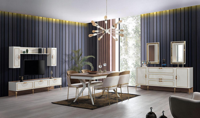 Compleet set eettafel 4x stoelen eetkamerset eetgroep hout 5-delig