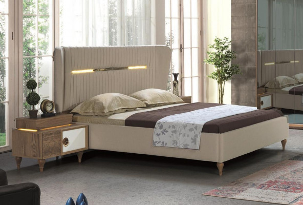 Slaapkamer Bed Gestoffeerd Ontwerp Luxe Tweepersoons Hotel Bedden Houten Meubelen