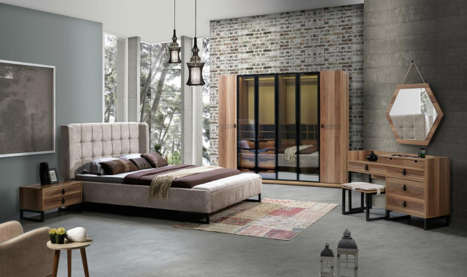 Slaapkamer nachtkastje design bijzettafel hout met metaal luxe nieuw
