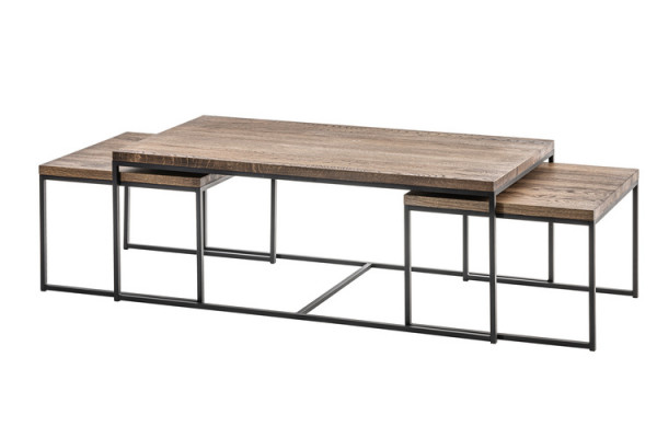Houten design bijzettafels salontafel bank woonkamer 3x set woonkamer loft