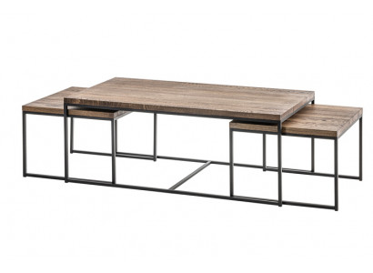Houten design bijzettafels salontafel bank woonkamer 3x set woonkamer loft