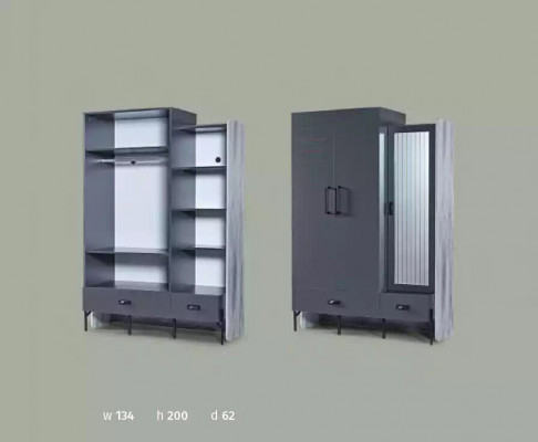 Kledingkast Grijs Garderobe Kasten Slaapkamer Hout Meubels Inrichting 134cm