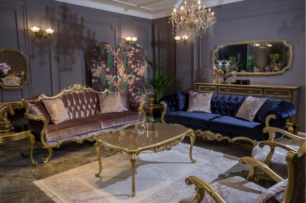 Chesterfield driezitsbank in een luxueuze blauwe kleur voor de woonkamer