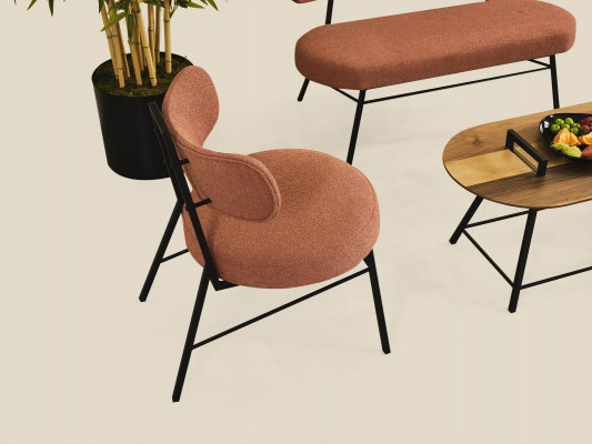 Set 4-delige Bank 2x Stoelen Salontafel Zitbank Textiel Hout Designer