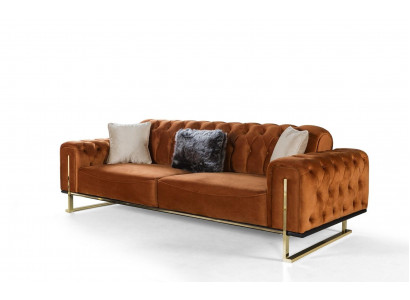Luxe Chesterfield bankstel 3-zits bruin Cognac, gestoffeerde textielen bankstellen.