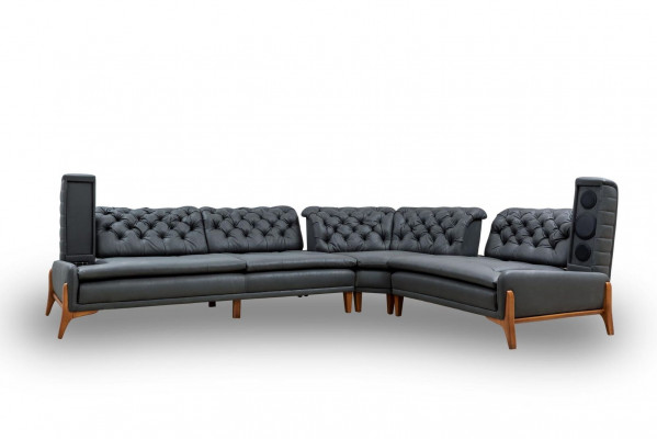 Luxe hoekbank L-vorm met audiosysteem Modern grijs meubels kunstleer
