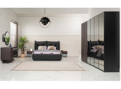 Tweepersoonsbedset Slaapkamer Bed Nachtkastjes Zwart Set 6-delig