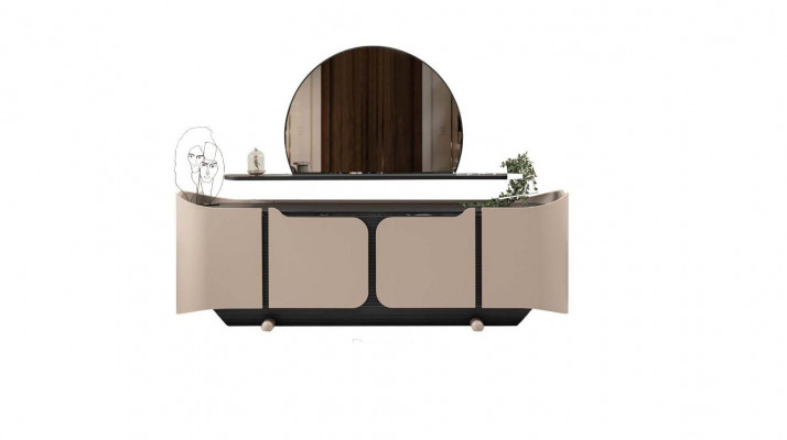 Sideboard Dressoir Ladenkast met spiegel Kast Hout Beige Modern Set
