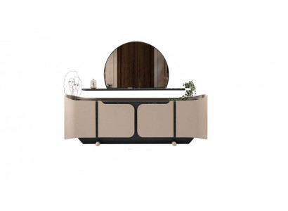 Sideboard Dressoir Ladenkast met spiegel Kast Hout Beige Modern Set
