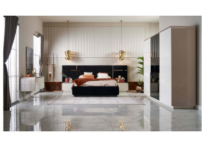 Set bedframe bedroom double bed wooden 6-piece set Blue design.