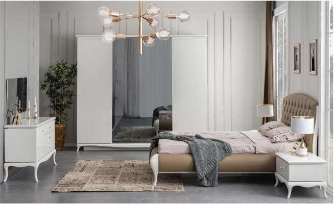 Slaapkamer set tweepersoons bedframe beddengoed set 6-delig wit.