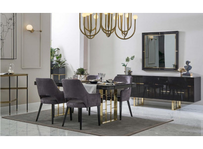Luxe eethoek eetkamer eetgroep eetkamer meubel set 9-delig hout zwart