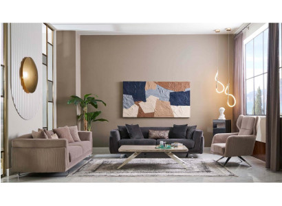Bankstel Complete bankstel Stoffen bank Gestoffeerde banken Beige Set 3-delig