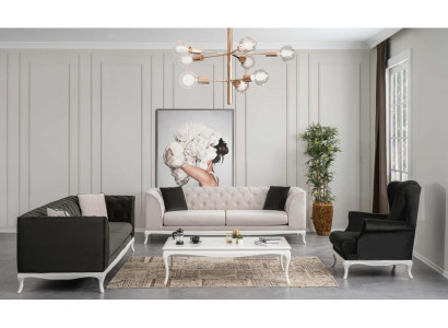 Chesterfield Volledige Stoffen Bankstellen Bankstellen Set 4-delig Zwart