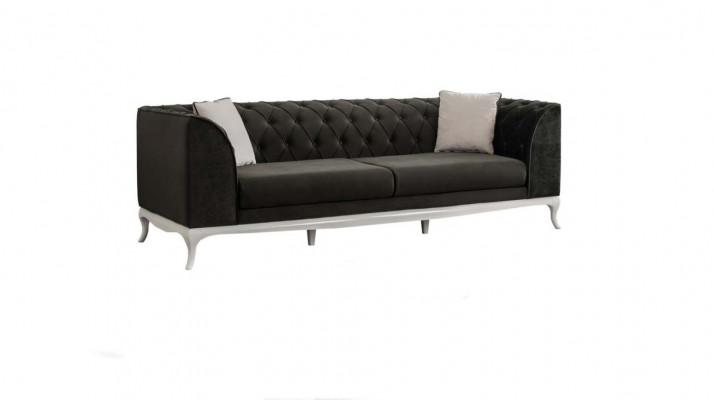 Woonkamer driezits Chesterfield bank bankstel 3-zits zwart stofstoffen sofa.