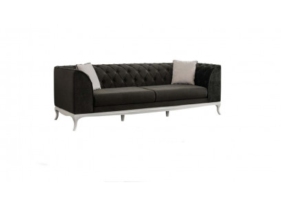 Woonkamer driezits Chesterfield bank bankstel 3-zits zwart stofstoffen sofa.