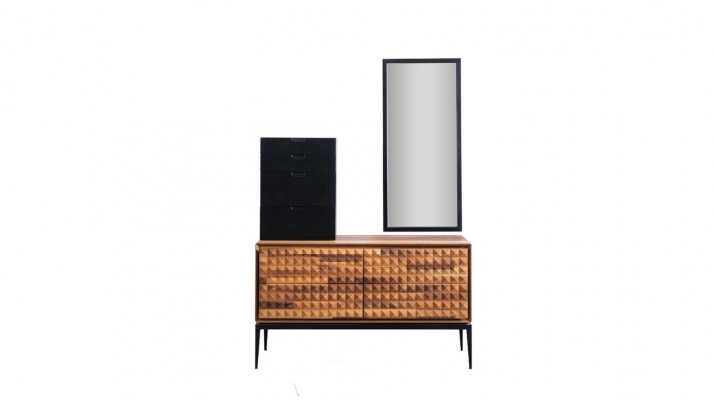 Slaapkamer commode met spiegel Bruin houten aanbouwkast Kommodenset