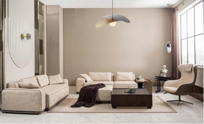 Luxe bankstel driedelige bank stoffen bank beige gestoffeerde bank fauteuil