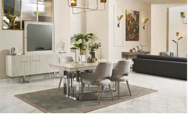 Groep eethoek eetkamer eetgroep eetkamer meubel set 9-delig hout beige.