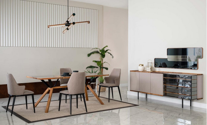 Garnituur eethoek eetkamer eetgroep eetkamermeubilair 7-delig hout beige