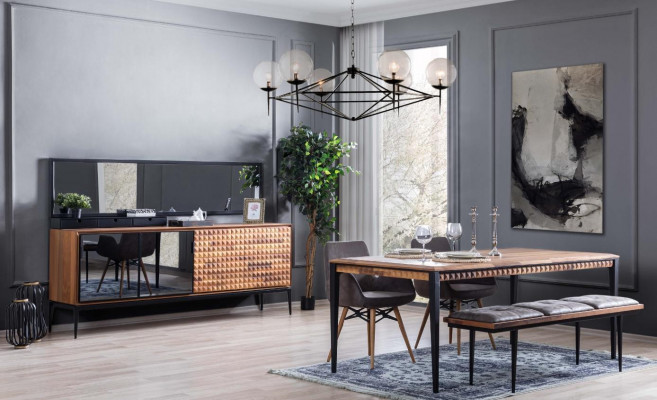 Groep eethoek eetkamer eetgroep eetkamer meubelset 8-delig hout bruin