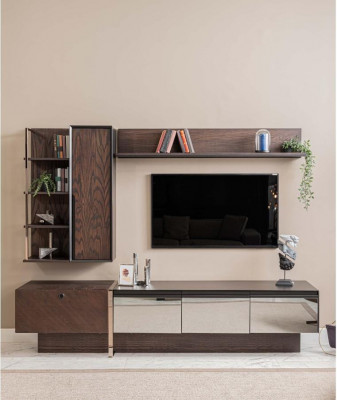 Wandmeubel TV-standaard Planken RTV Lowboard Dressoir Bruin Houten Kast