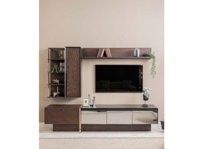 Wandmeubel TV-standaard Planken RTV Lowboard Dressoir Bruin Houten Kast