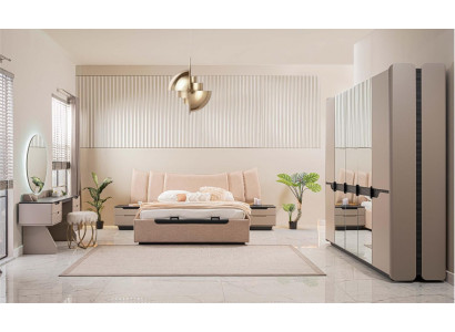 Compleet slaapkamer tweepersoonsbed Modern Beige Bed Set 6-delig Kast