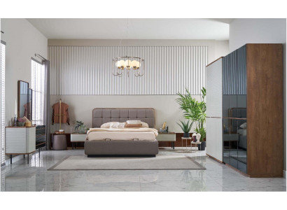 Luxe tweepersoonsbed compleet slaapkamer bedset 7-delig bedframe bruin