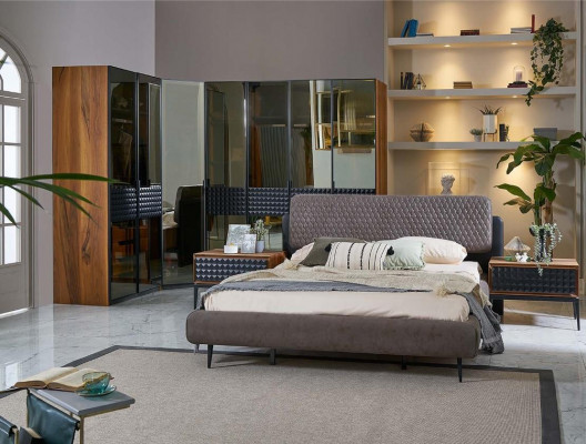 Bed design slaapkamer tweepersoonsbed Bruin hout Bedframe Set 4-delig