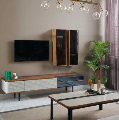 Wandmeubel TV-standaard RTV Lowboard Dressoir Bruin Houten Kast Modern