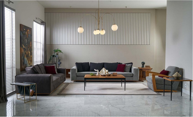 Moderne bankstel Bankstel Eenpersoons Grijs Stoffen bank Bank