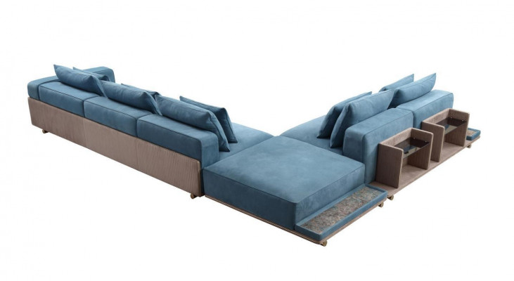 Blauwe hoekbank L-vorm bank woonkamer luxe stoffenmeubels luxe ontwerp nieuw