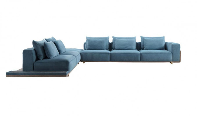 Blauwe hoekbank L-vorm bank woonkamer luxe stoffenmeubels luxe ontwerp nieuw