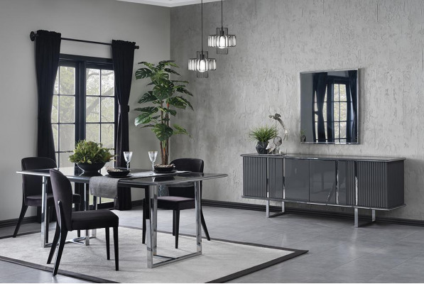 Luxe eetkamerset 6-delig Eettafel met 4 stoelen Design dressoir met spiegel
