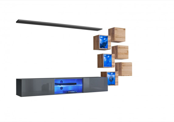 Set 8-delige Designer woonkamer grijs inrichting houten meubel wandkast nieuw