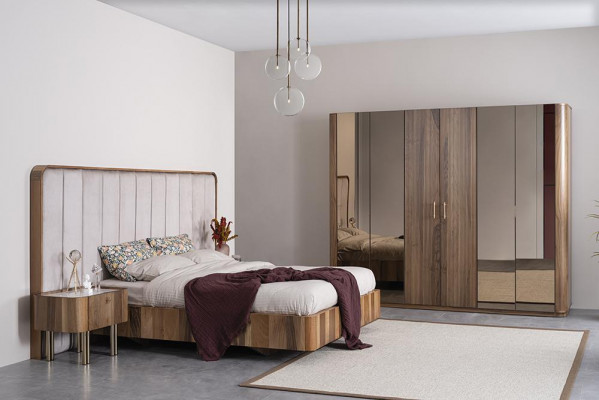 Luxe slaapkamer Compleet Gestoffeerd Meubilair Tweepersoonsbed Moderne Kledingkast