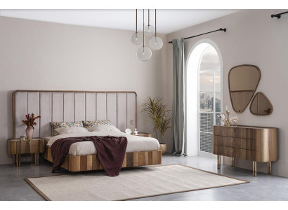 Slaapkamer set dubbel bed moderne 2x nachtkastjes luxe commode met spiegel.