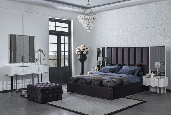 Slaapkamer 6-delige set Bed 2x Nachtkastjes Luxe kledingkast Ontwerpschoonheidstafel