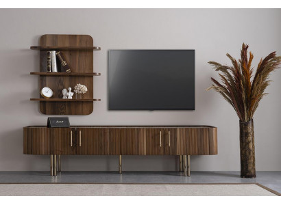Woonkamer meubels ontwerp woonwand luxe tv-standaard bruine wandplanken.