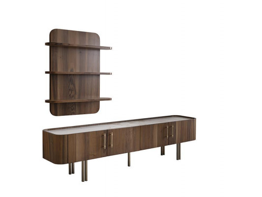 Woonkamer meubels ontwerp woonwand luxe tv-standaard bruine wandplanken.