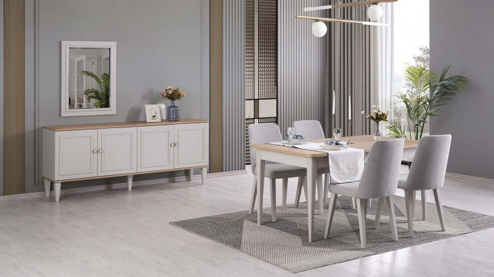 Eetkamer meubels Eetgroep Eetkamer Eettafel Stoelen Hout Grijs Set 9-delig