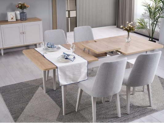 Eetkamer meubels Eetgroep Eetkamer Eettafel Stoelen Hout Grijs Set 9-delig